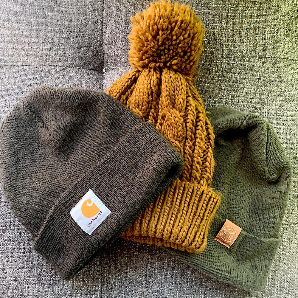 3 beanies: Brands: Carhartt, Zara, and unknown